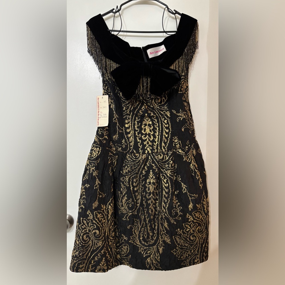 Vintage Ann Lawrence Metallic Gold/Black Beaded Dress Size 12 Whimsy Goth